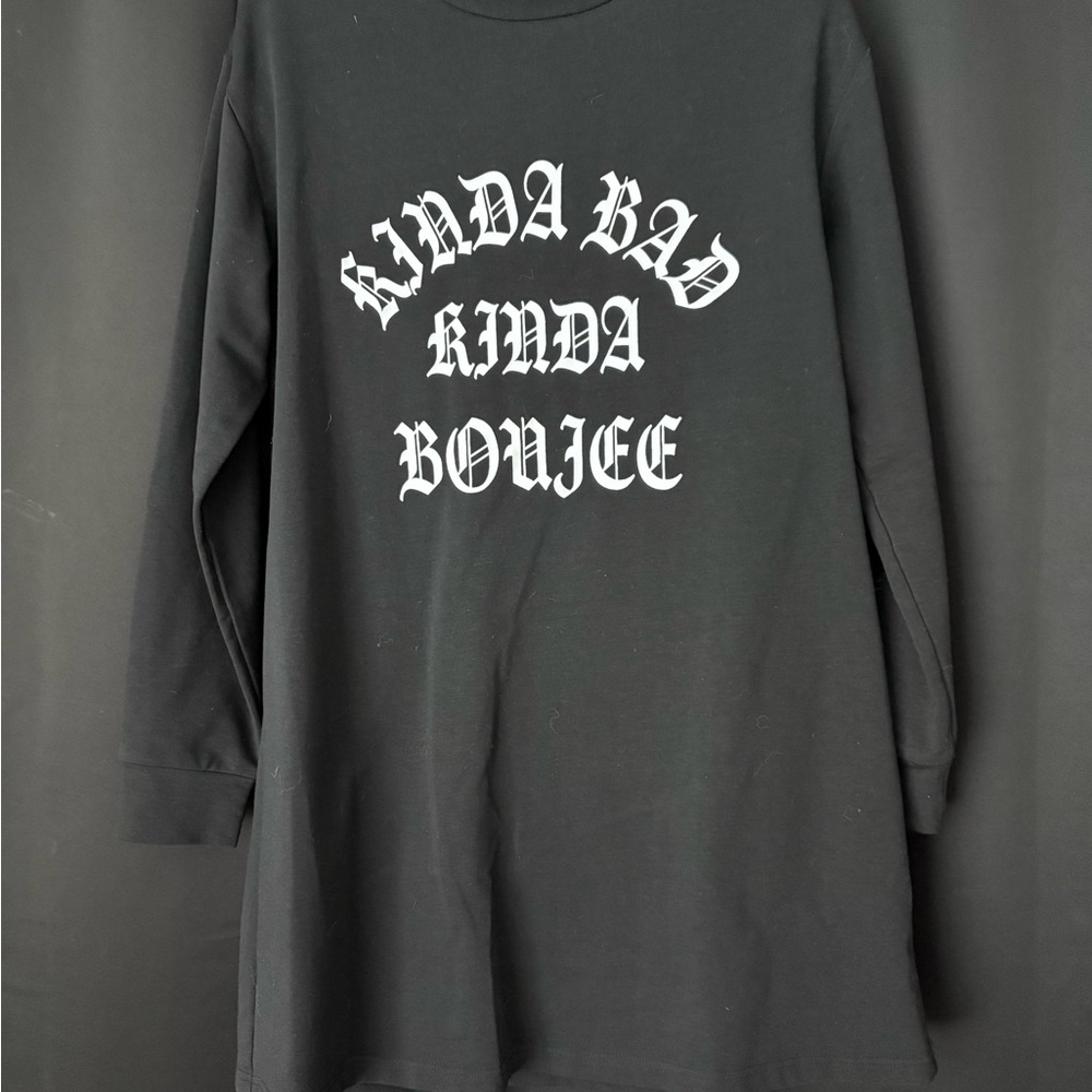 Black Long Sleeve Graphic Dress - Kinda Bad Kinda Boujee